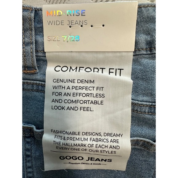 Gogo Jeans Wide Leg Women Size 7/28 Blue New Pink Bow Embroidered Mid-Rise - Picture 7 of 7